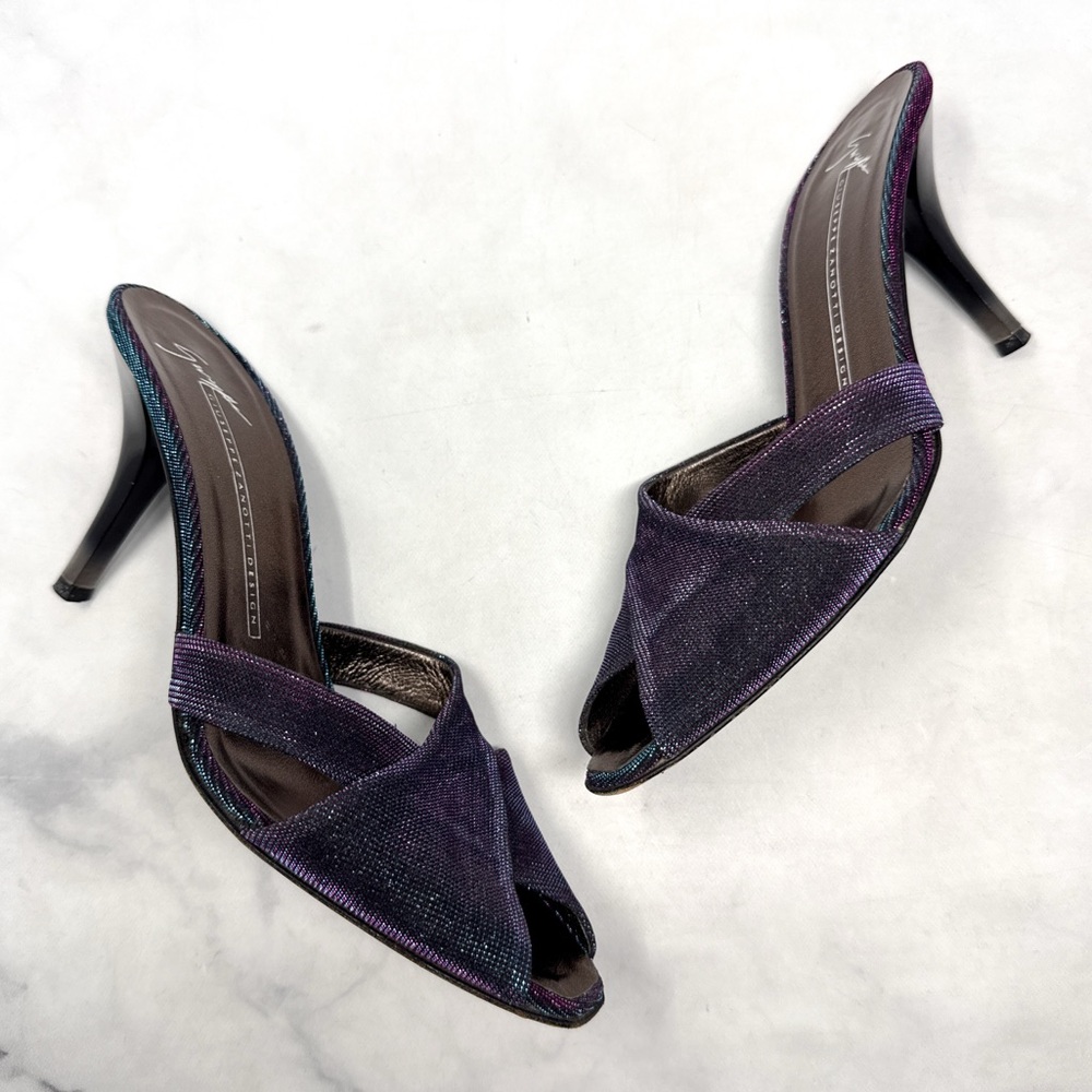Giuseppe Zanotti Vicini Vintage Y2K Glitter Lurex Slide Mule Sandal Heels Retro - Picture 2 of 15